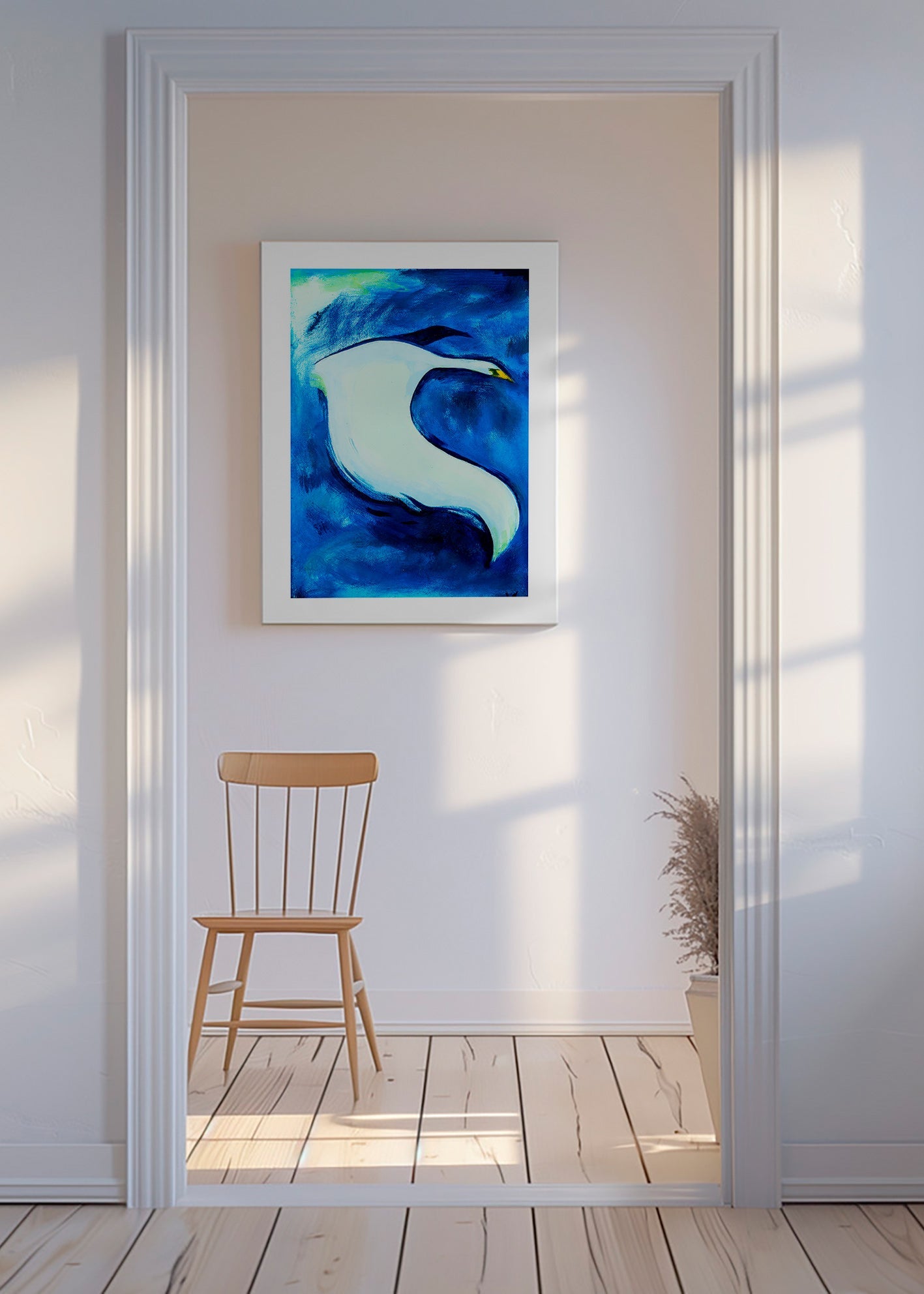 Svanekunst på dybblåt baggrund – Canvas