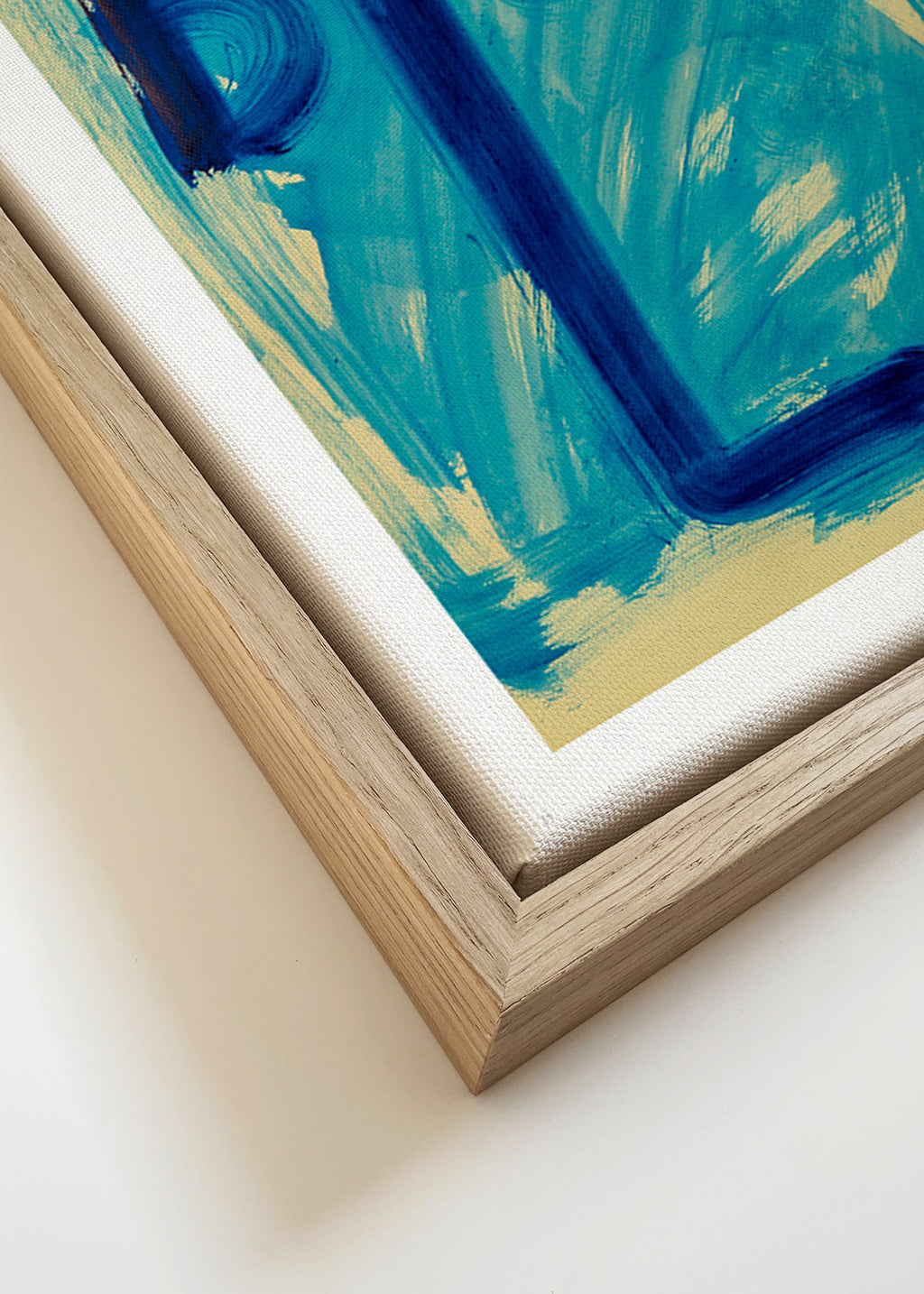 Abstrakt billede med håndmalet blå typografi – Canvas detail