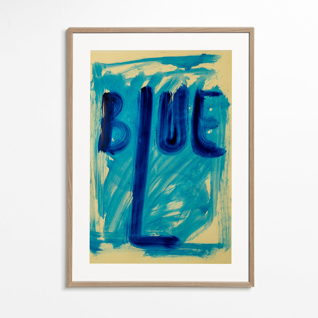 Abstrakt billede med håndmalet blå typografi – Oak Frame