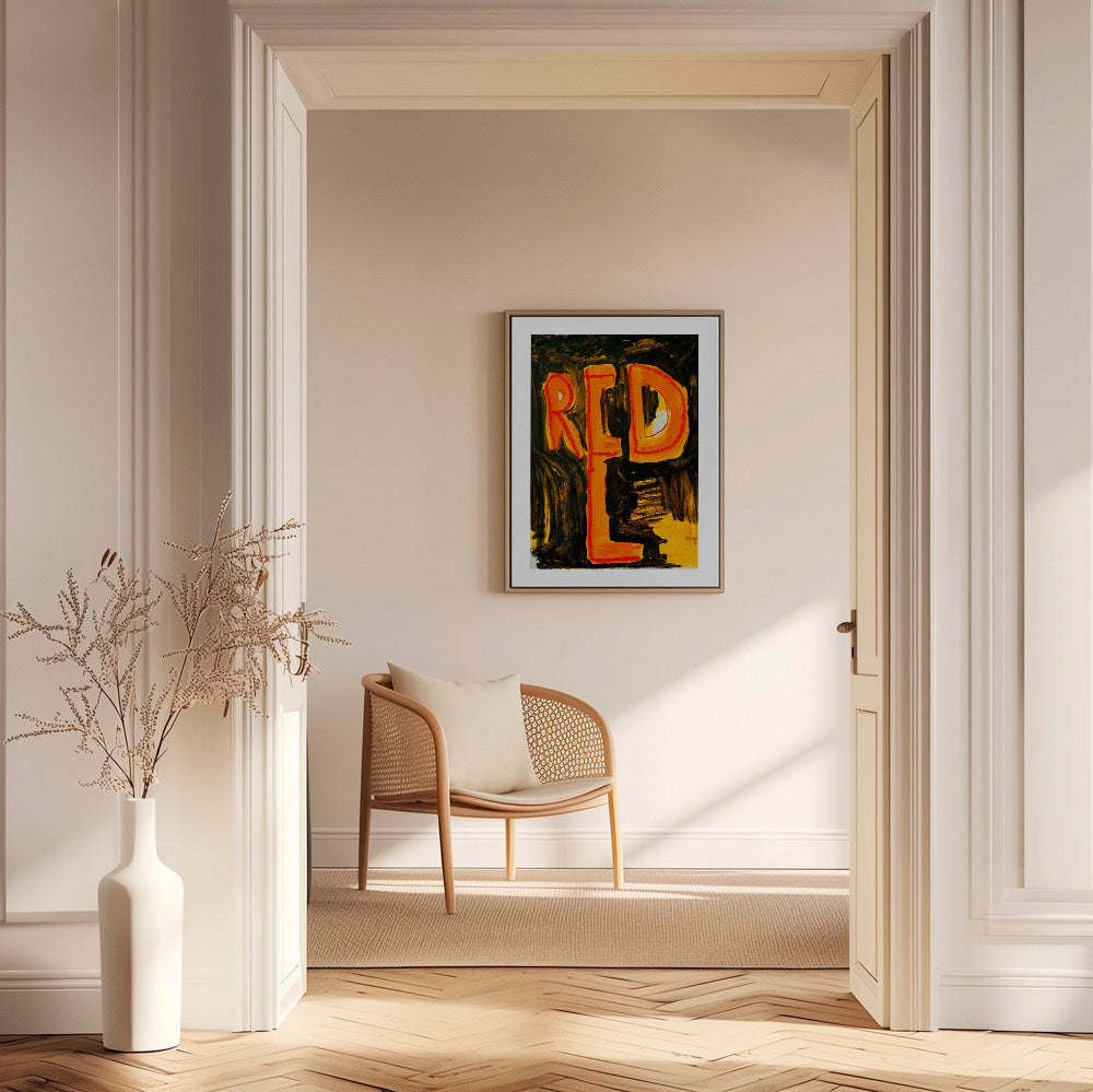 Typografisk illustration 'RED' med malerisk penselstrøg – Canvas1