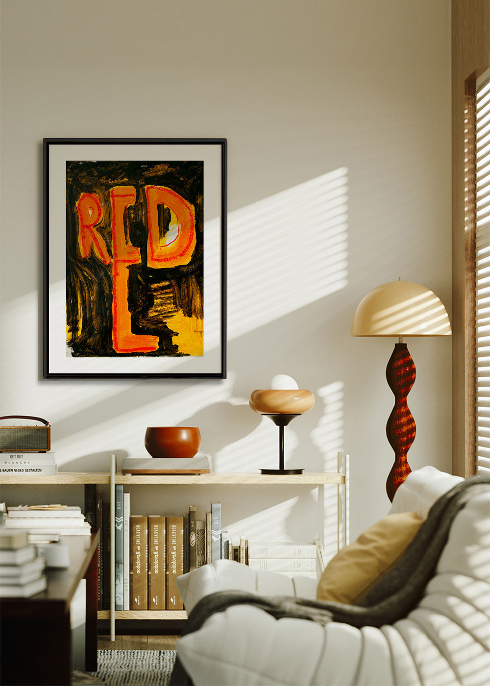 Typografisk illustration 'RED' med malerisk penselstrøg – Canvas2