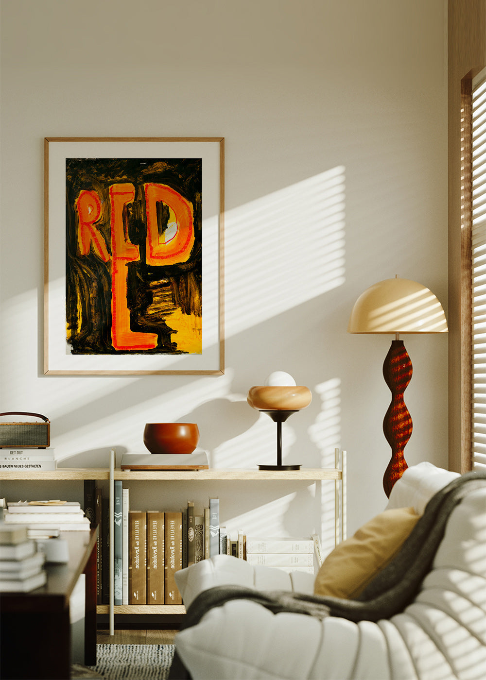 Typografisk illustration 'RED' med malerisk penselstrøg – Product1