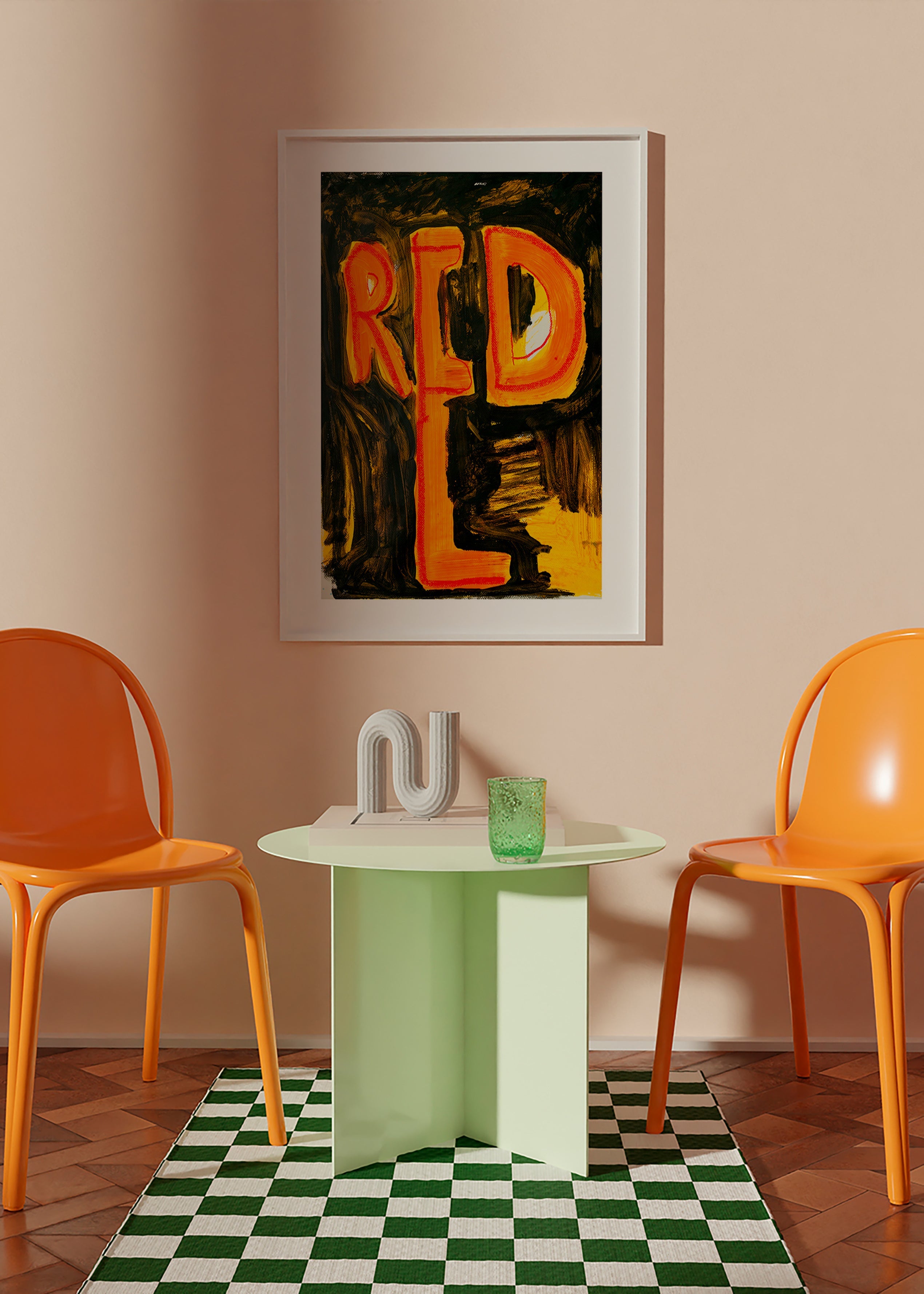 Typografisk illustration 'RED' med malerisk penselstrøg – Product2