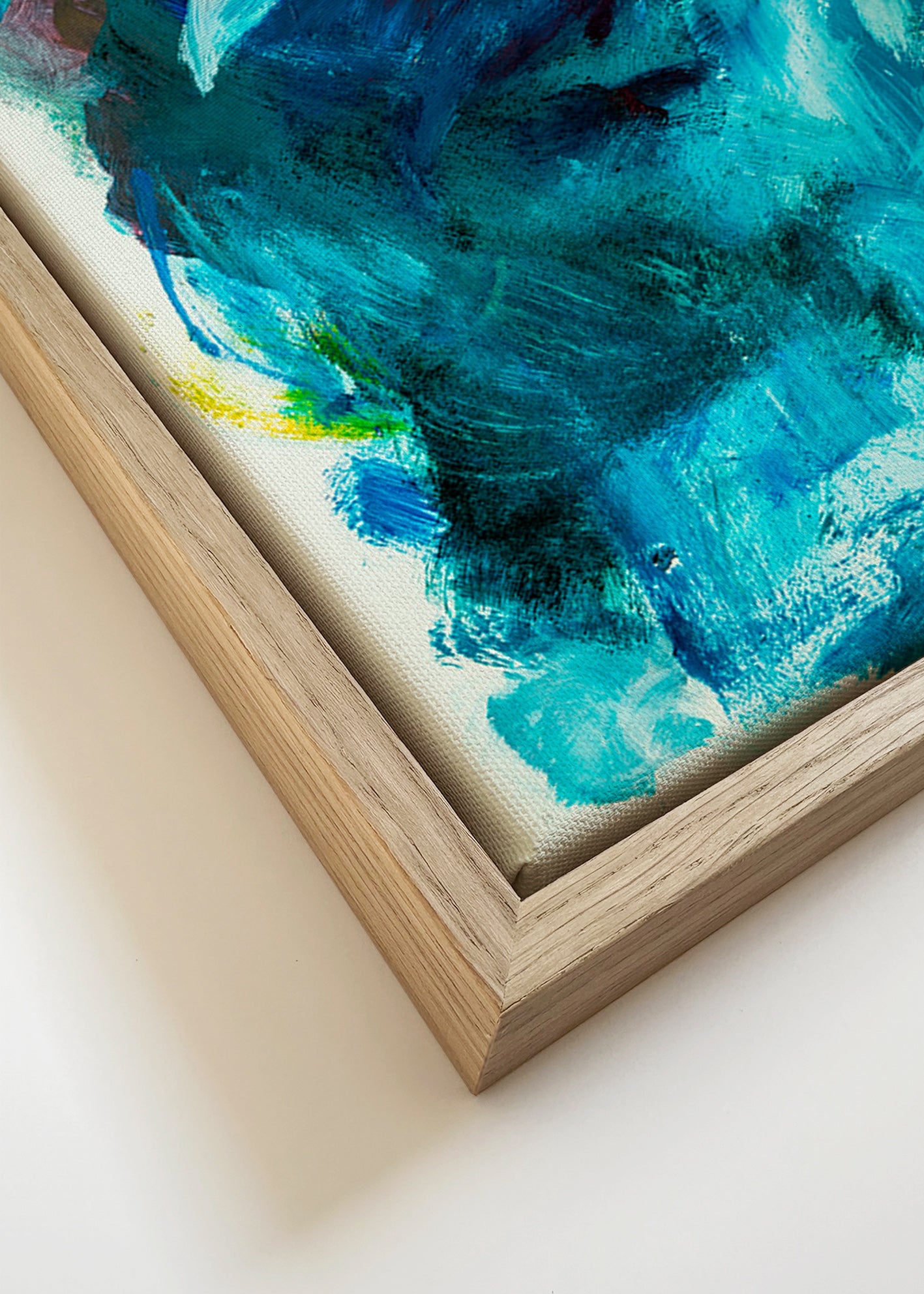 Abstrakt blåt værk med luftigt motiv – Canvas detail