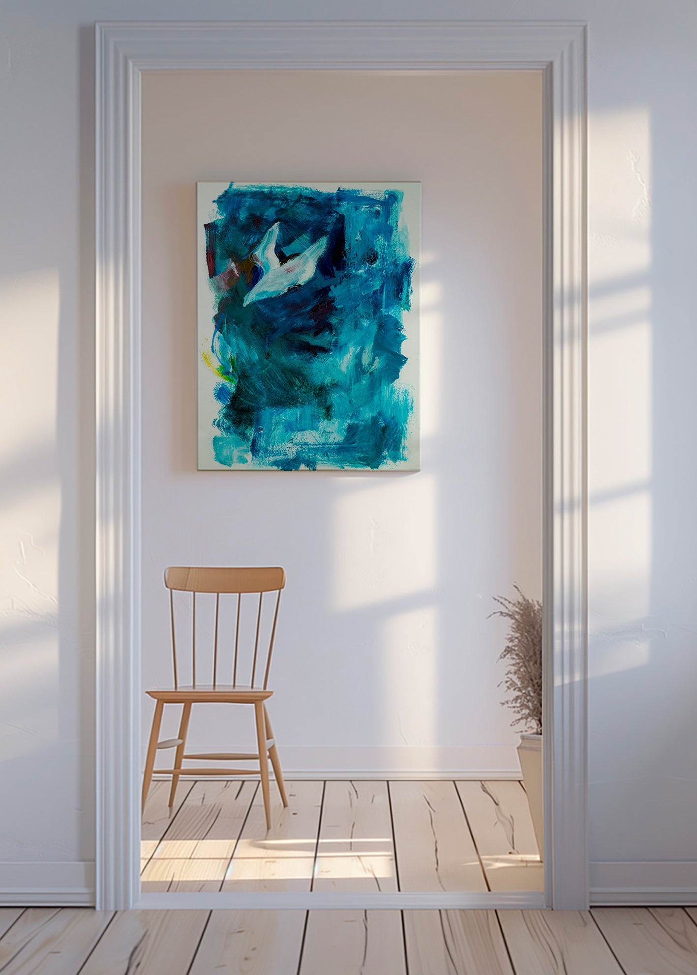 Abstrakt blåt værk med luftigt motiv – Canvas