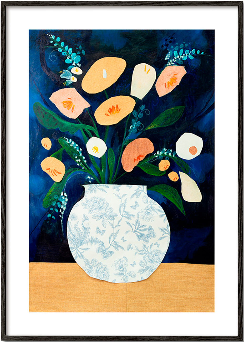 Botanisk plakat med buket i vase – Black Frame