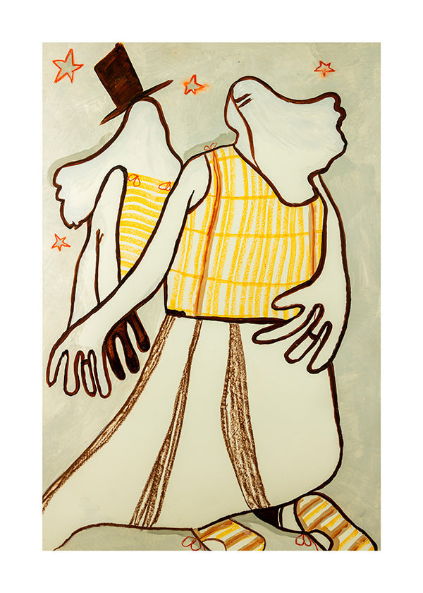 Illustration dansende par i gestisk streg