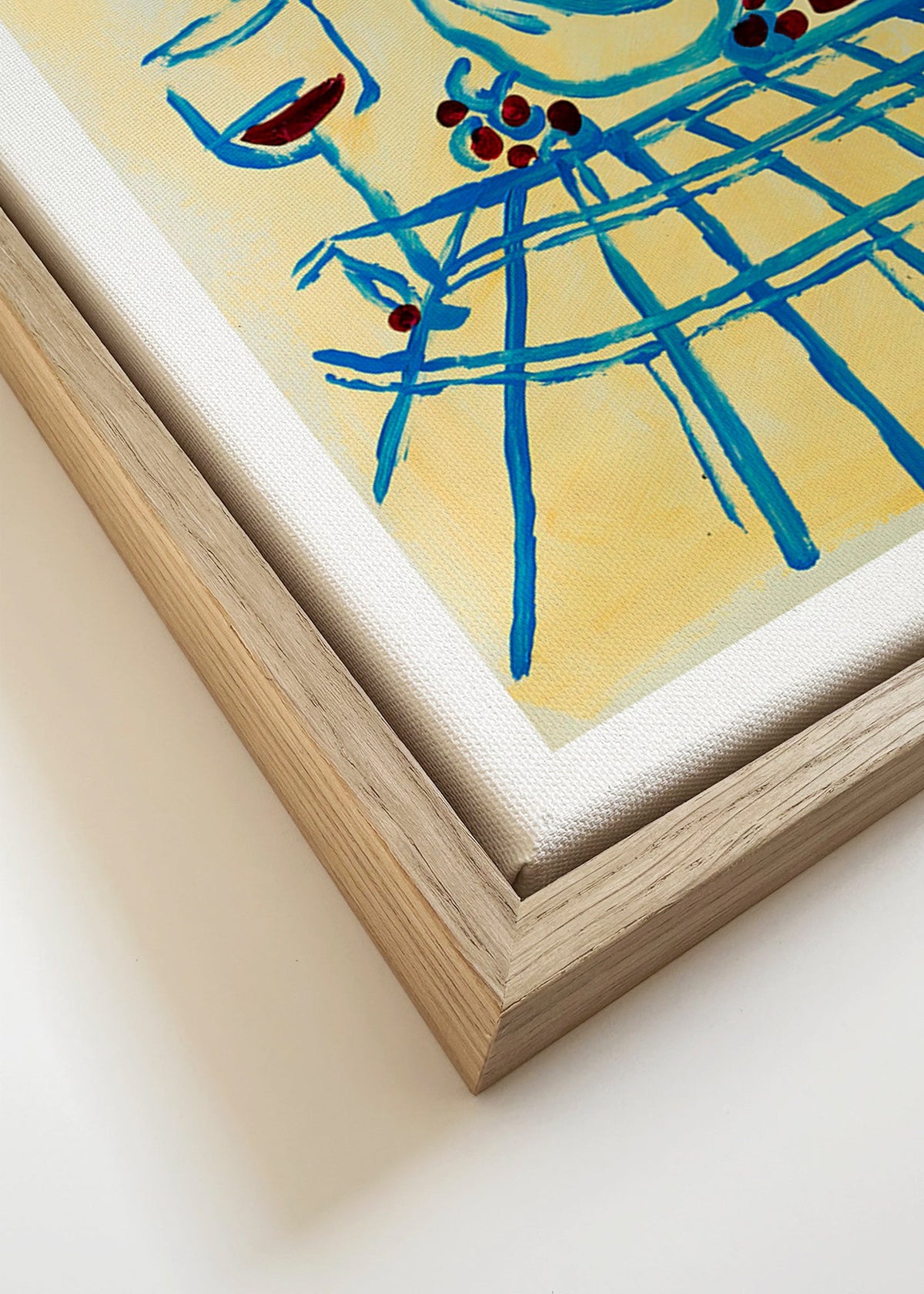 Køkkenkunst: blåt stilleben med bananer – Canvas detail