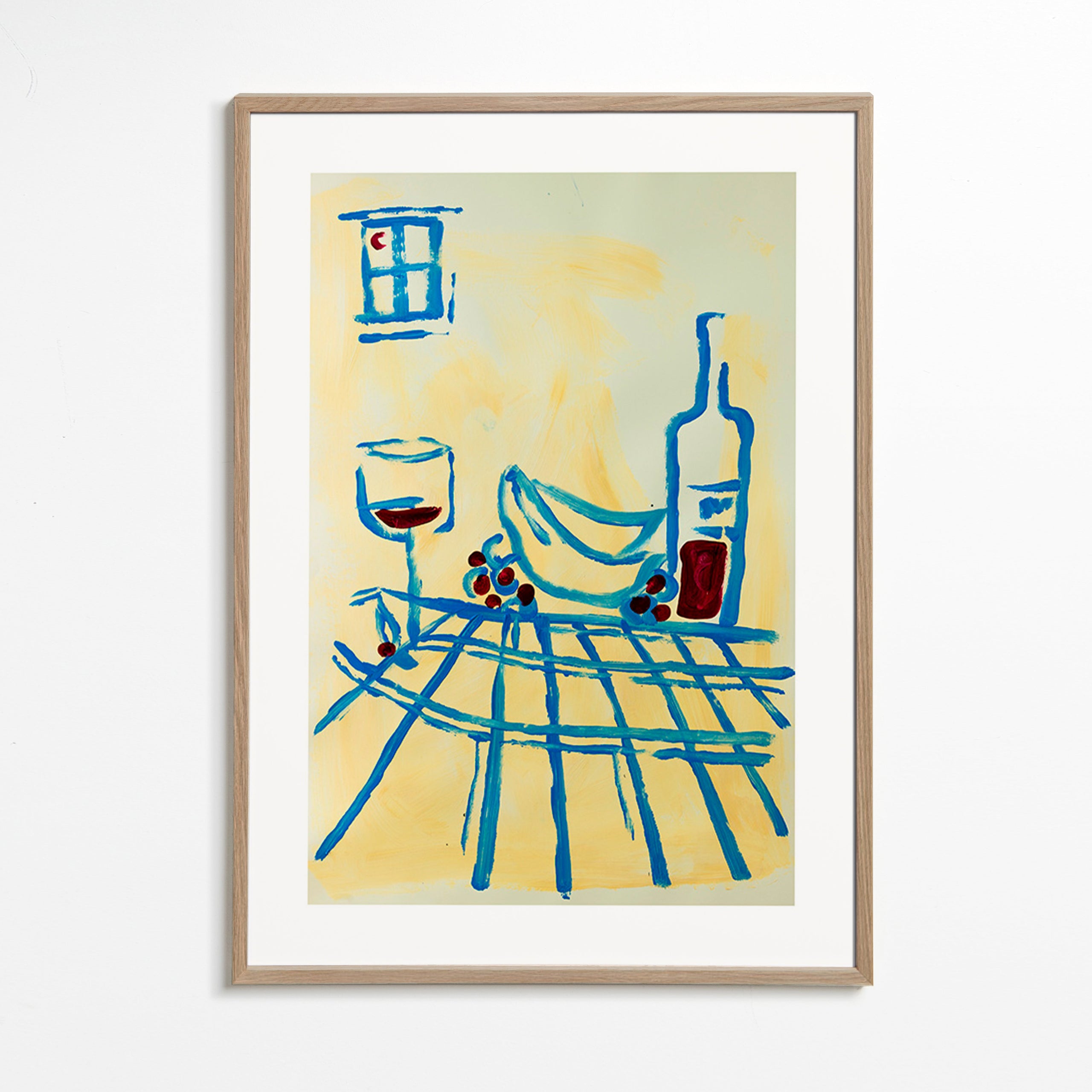 Køkkenkunst: blåt stilleben med bananer – Oak Frame