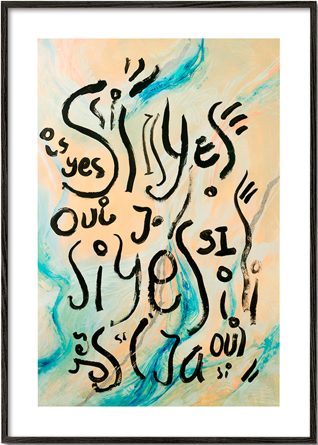 Illustration med håndskrift og flydende bølger – Black Frame