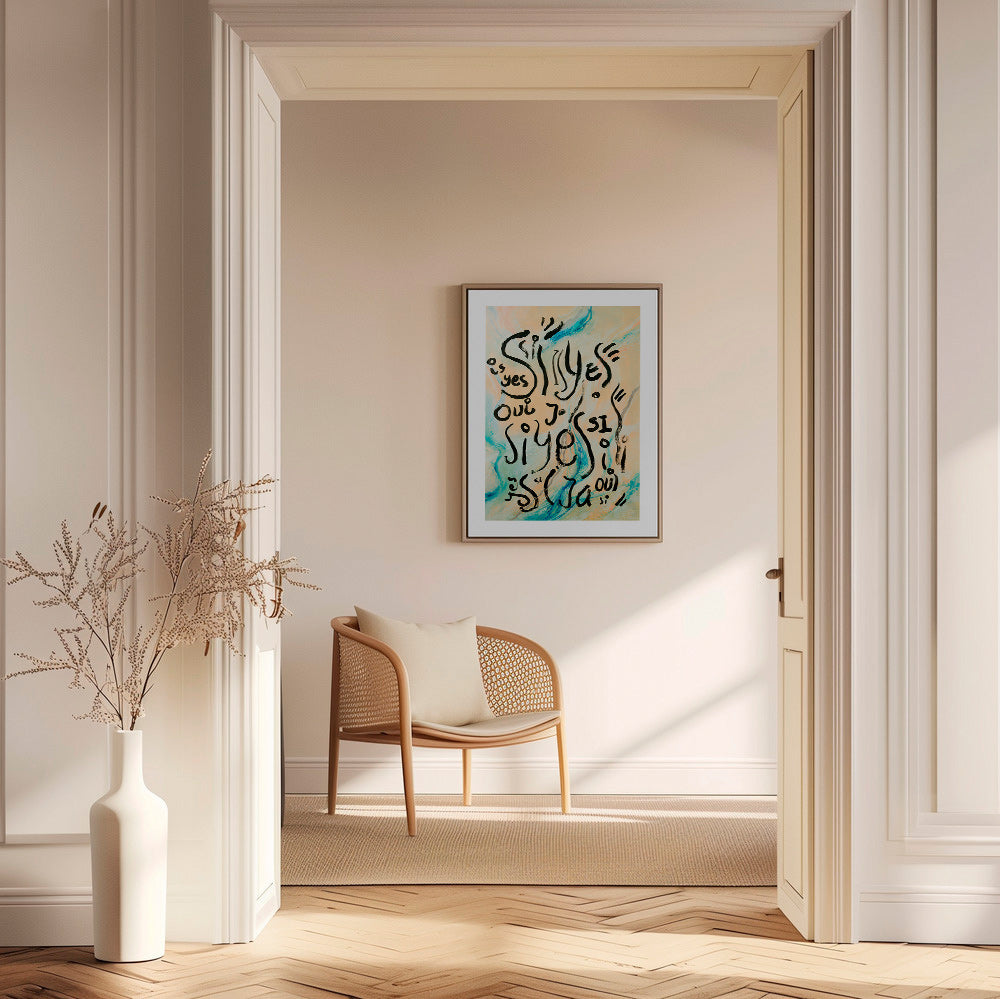 Illustration med håndskrift og flydende bølger – Canvas2
