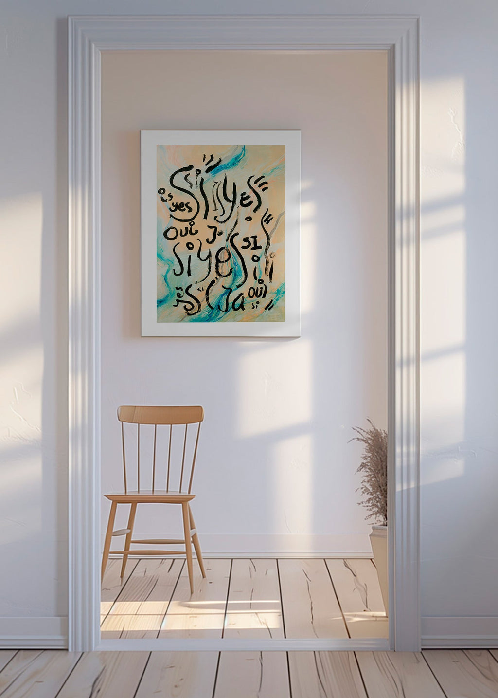 Illustration med håndskrift og flydende bølger – Canvas