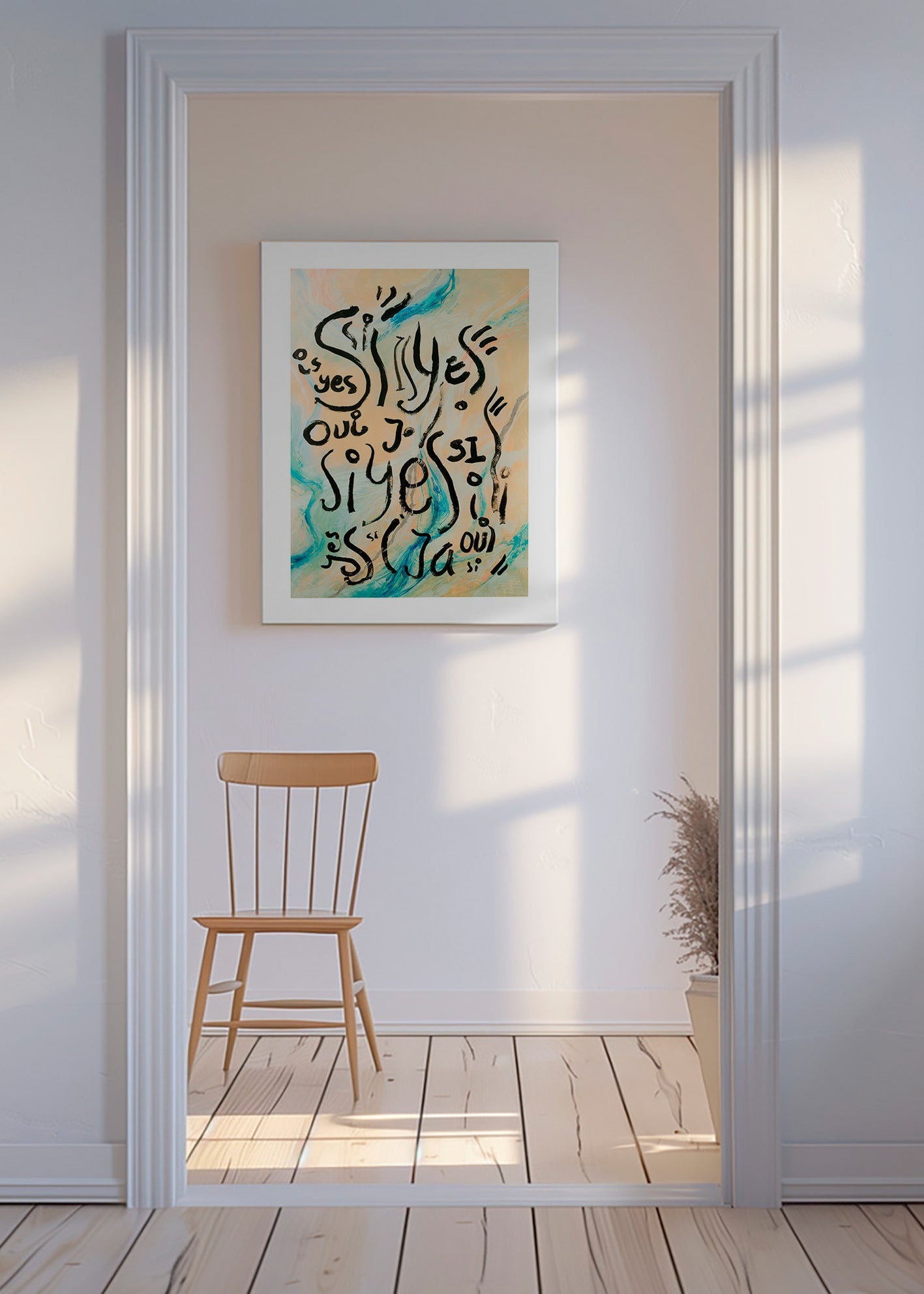 Illustration med håndskrift og flydende bølger – Canvas
