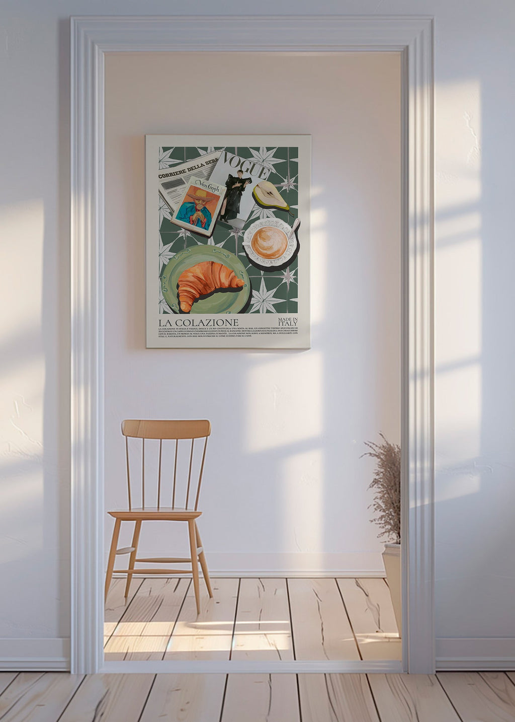 Køkkenkunst med croissant og magasin
