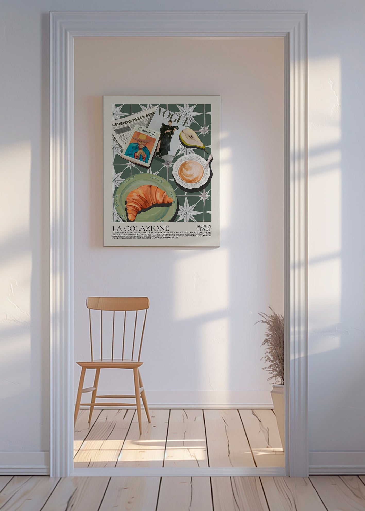 Køkkenkunst med croissant og magasin