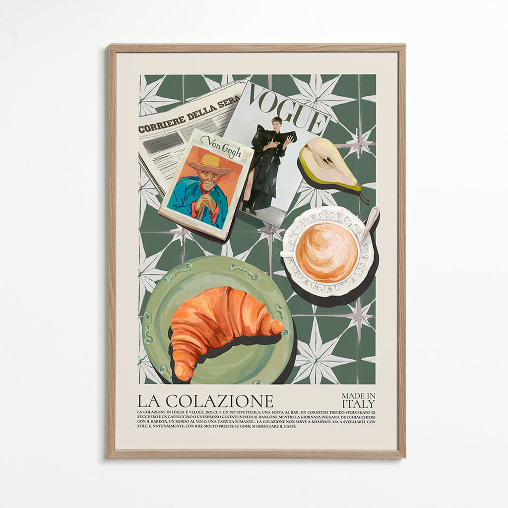 Køkkenkunst med croissant og magasin