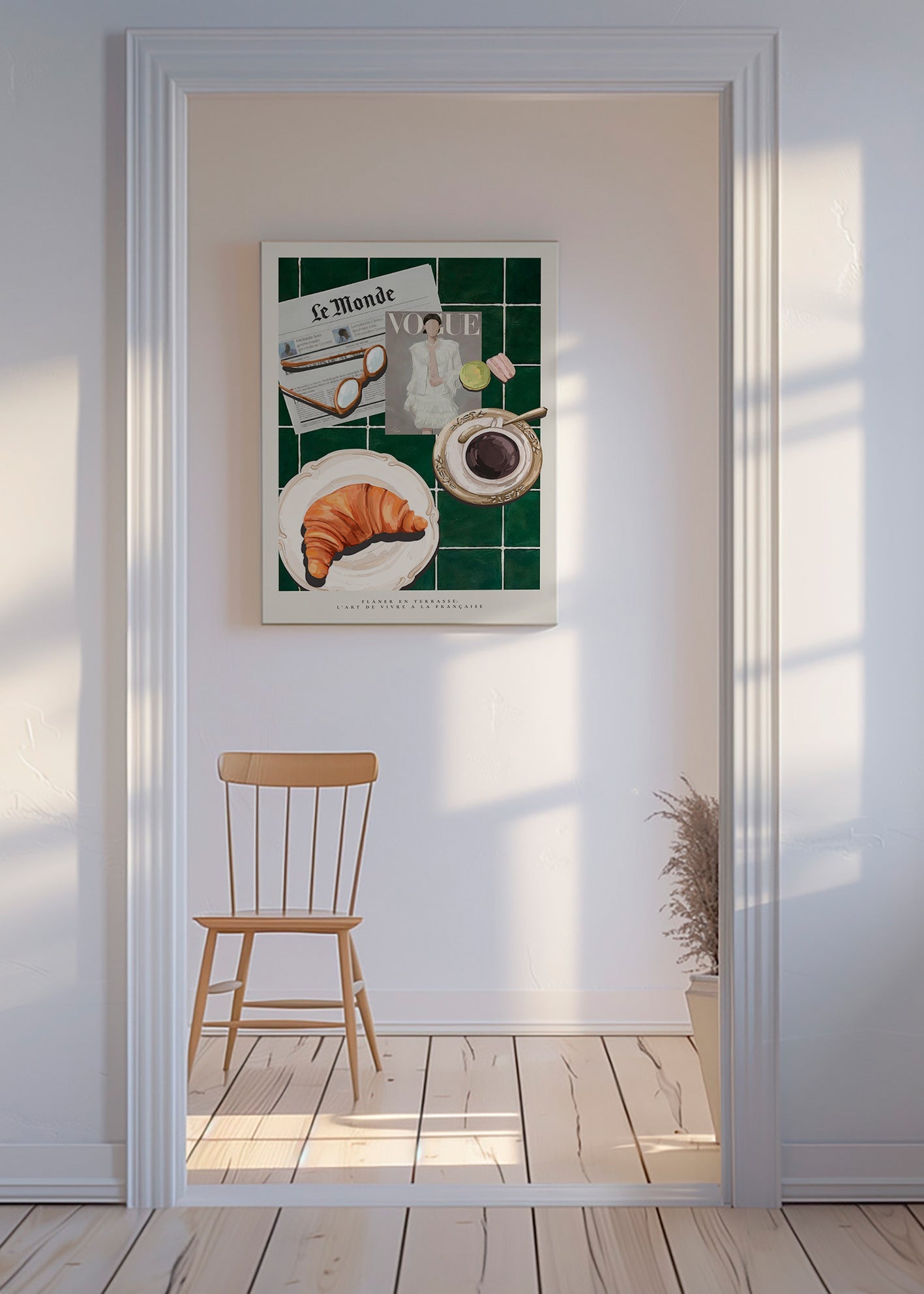 Køkkenkunst med croissant og kaffe