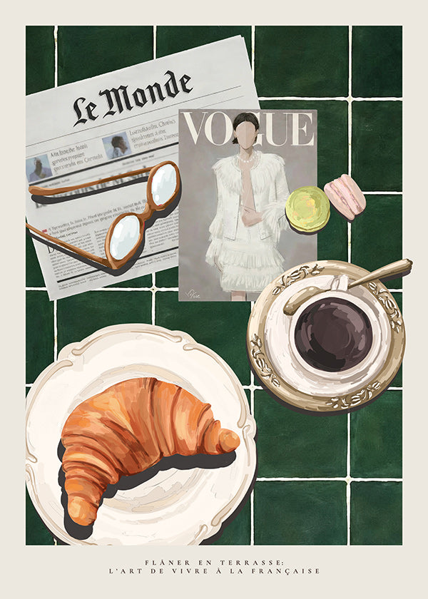 Køkkenkunst med croissant og kaffe