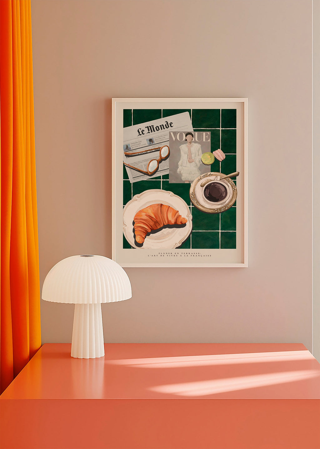 Køkkenkunst med croissant og kaffe