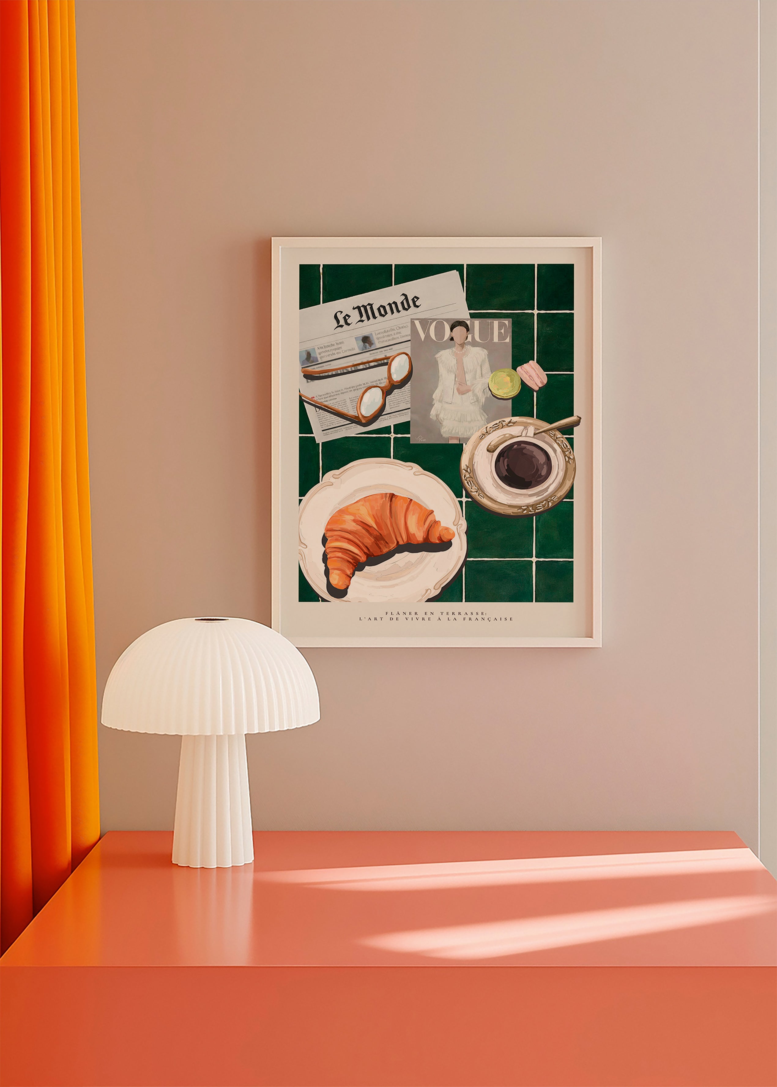 Køkkenkunst med croissant og kaffe