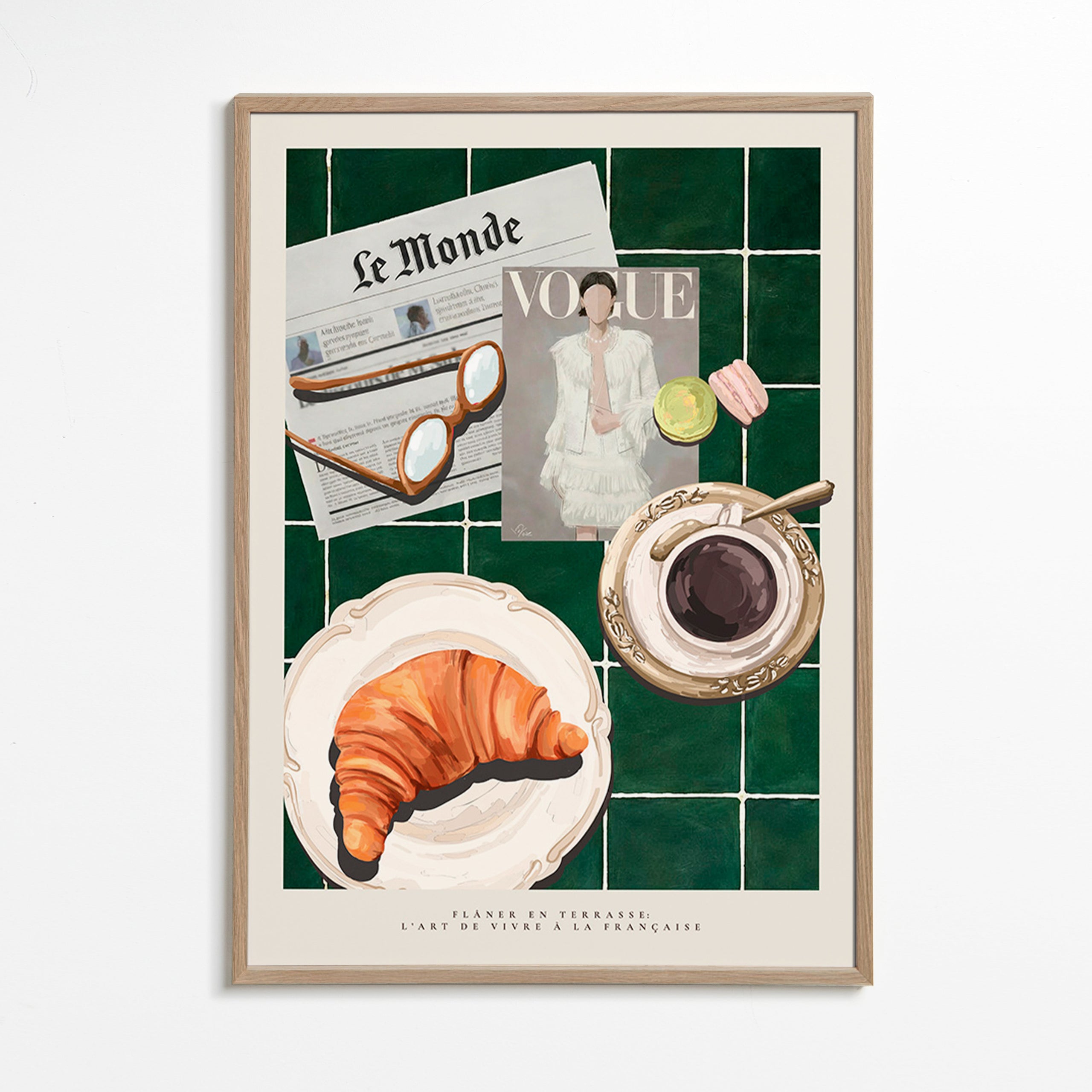 Køkkenkunst med croissant og kaffe