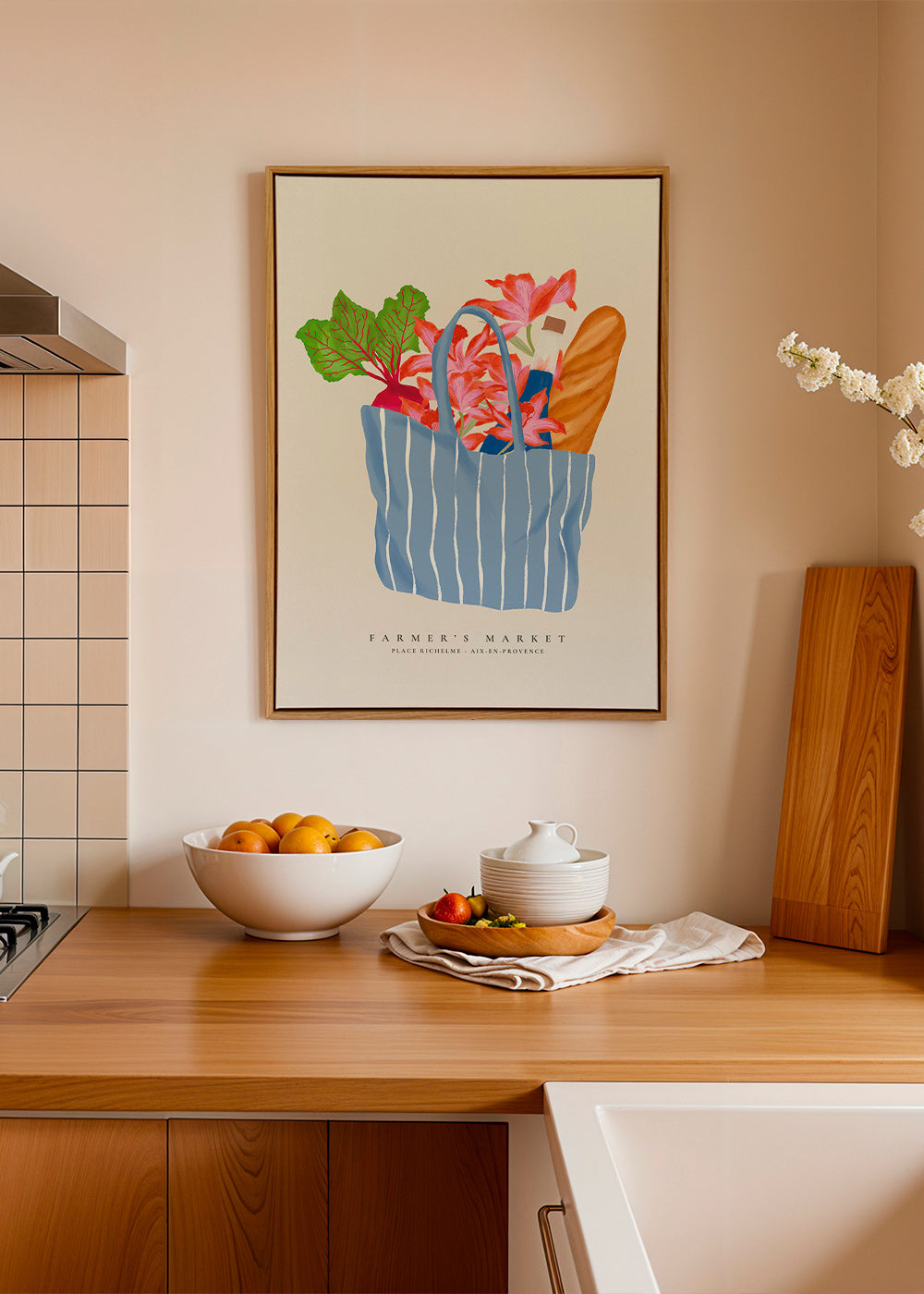 Køkkenkunst med markeds­taskeillustration