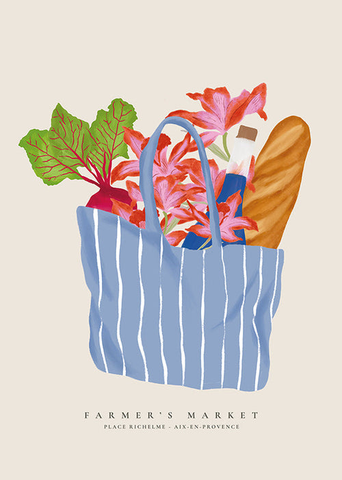 Køkkenkunst med markeds­taskeillustration