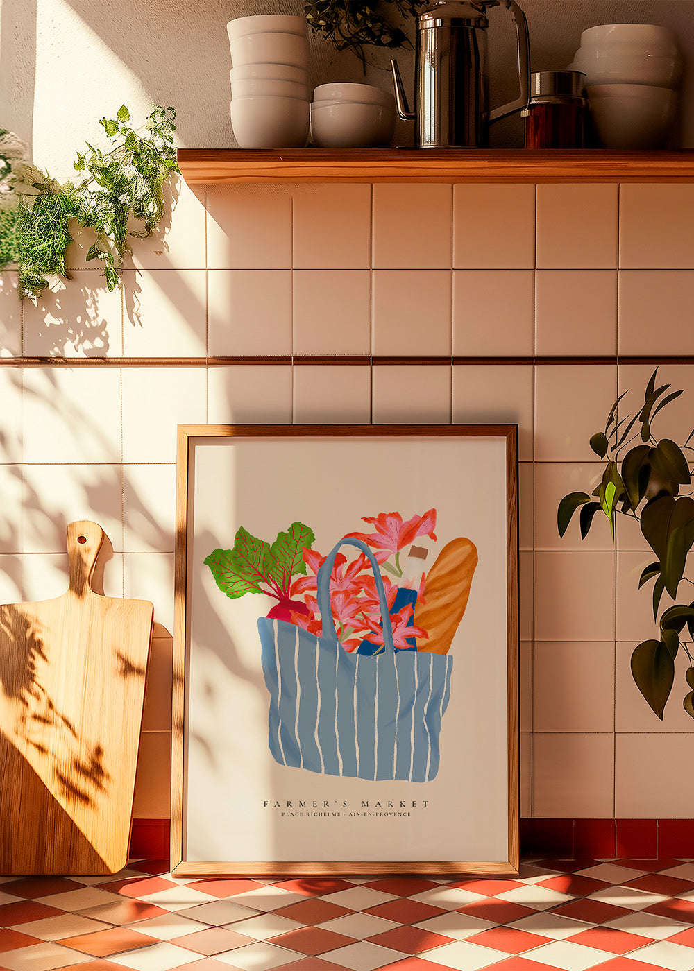 Køkkenkunst med markeds­taskeillustration