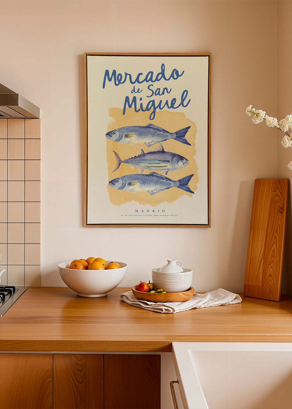 Køkkenkunst Mercado de San Miguel med blå fisk
