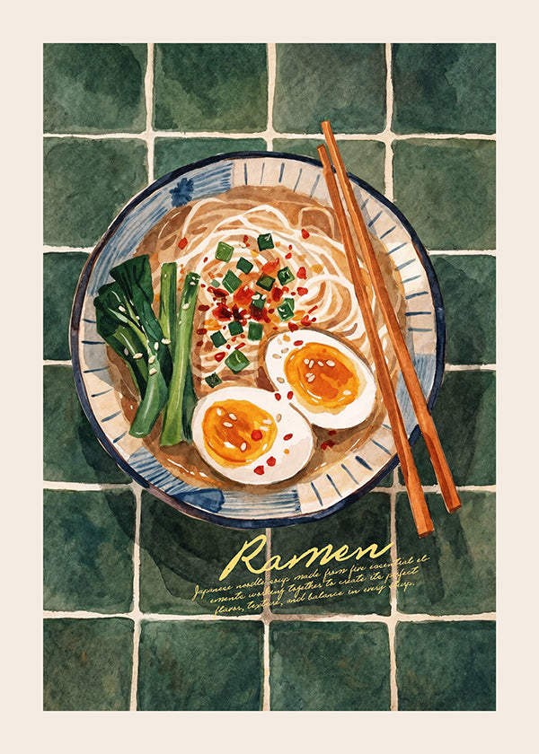 Køkkenkunst Ramen akvarel