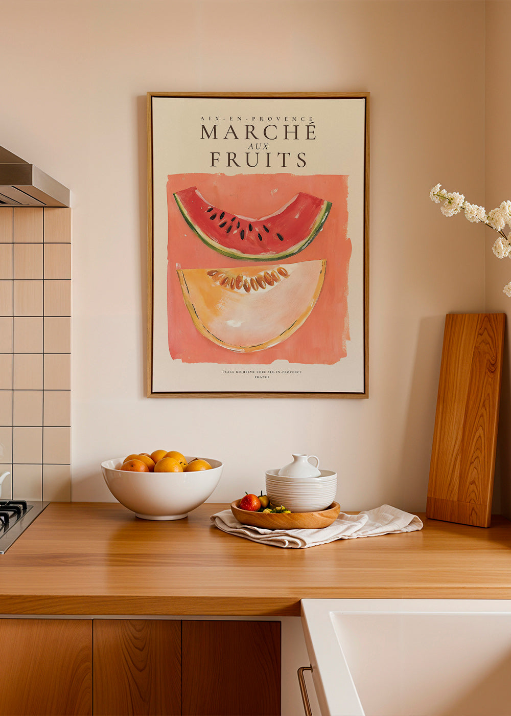 Køkkenkunst Marché aux Fruits med melon og vandmelon