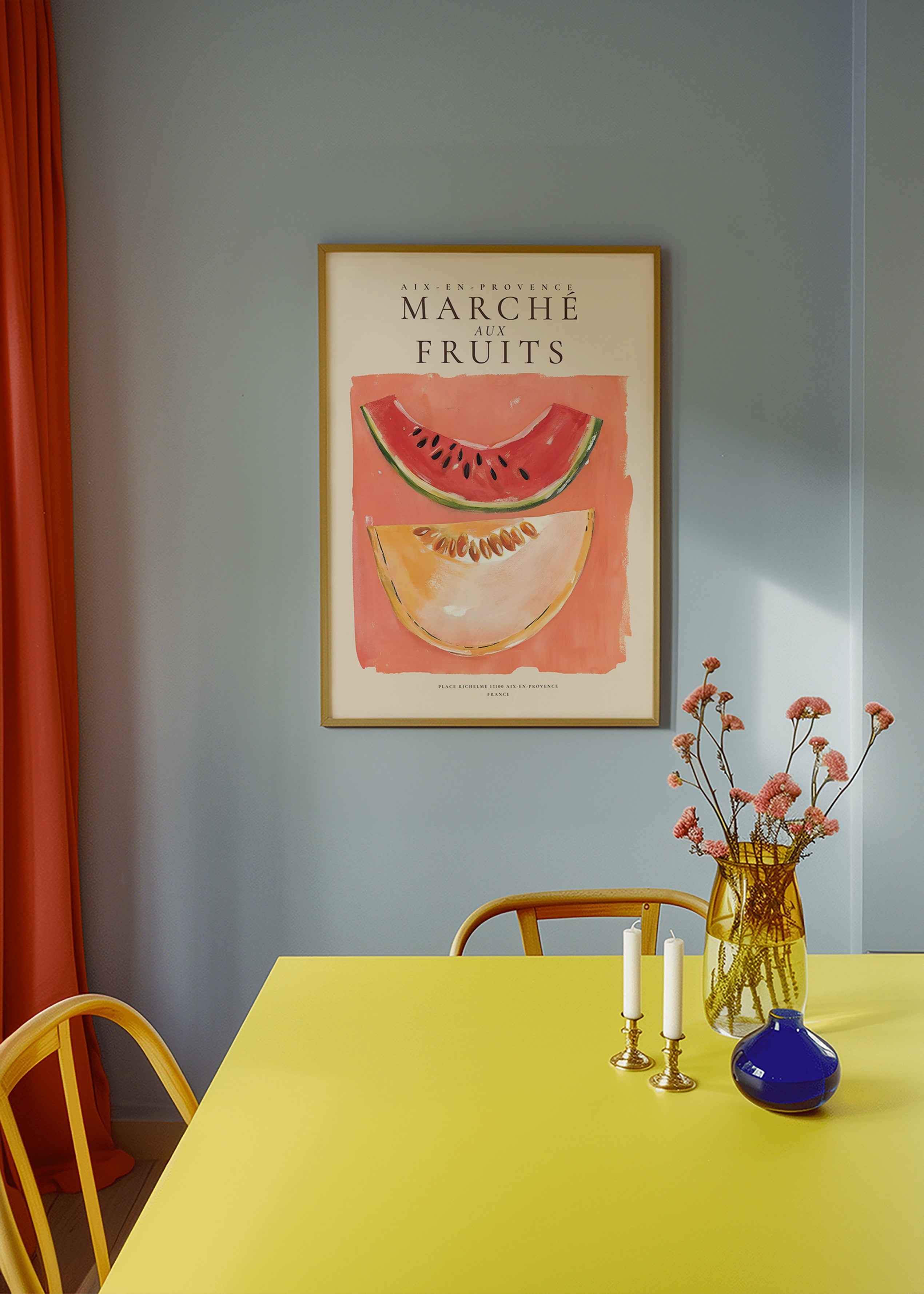 Køkkenkunst Marché aux Fruits med melon og vandmelon