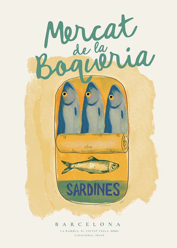 Køkkenkunst Mercat de la Boqueria - sardiner på dåse