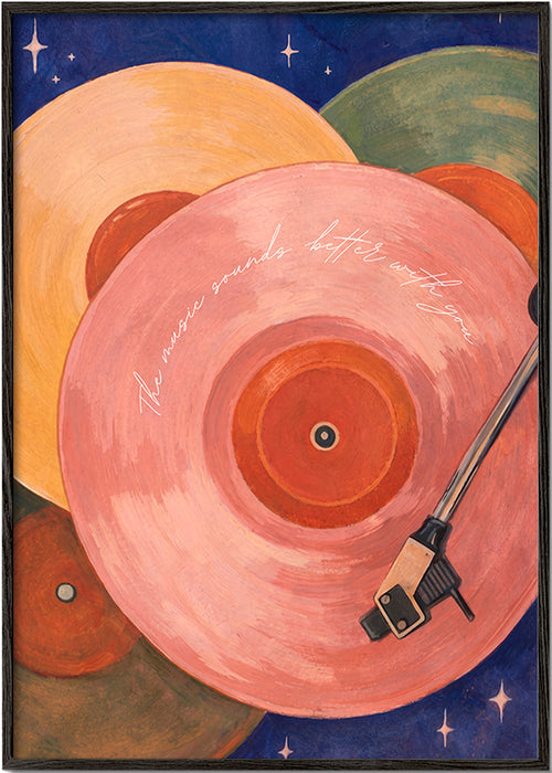 Rosa vinylillustration med pladespillerarm