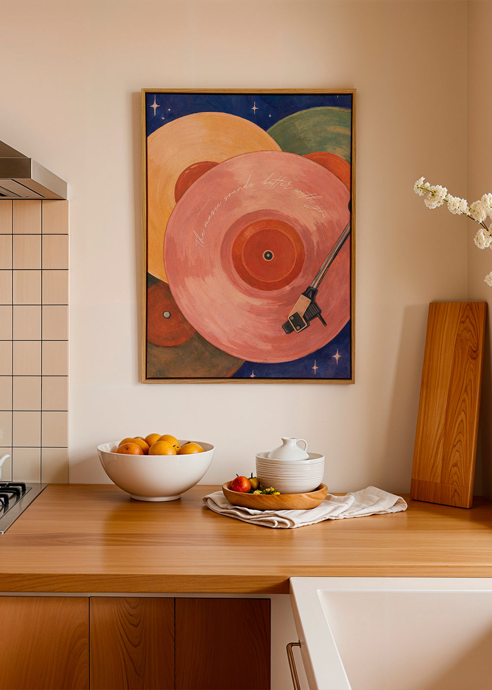 Rosa vinylillustration med pladespillerarm