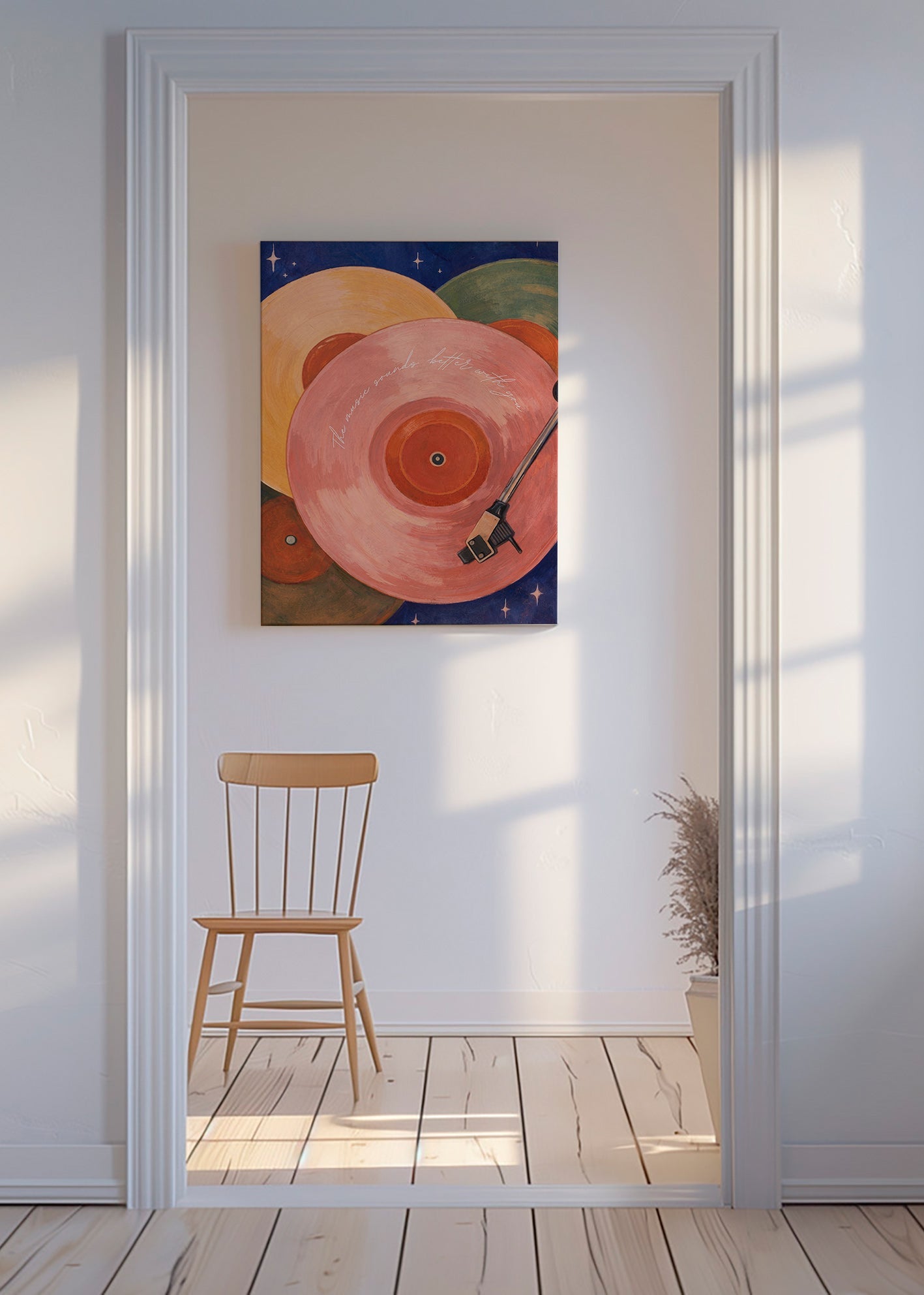 Rosa vinylillustration med pladespillerarm