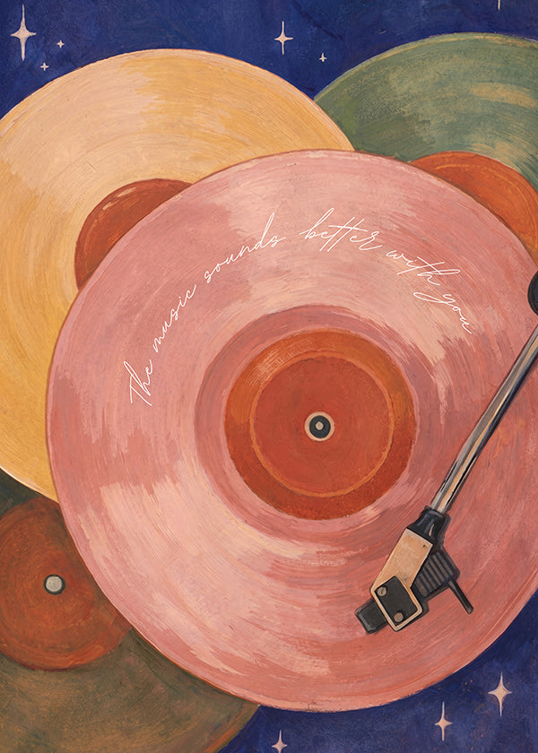 Rosa vinylillustration med pladespillerarm