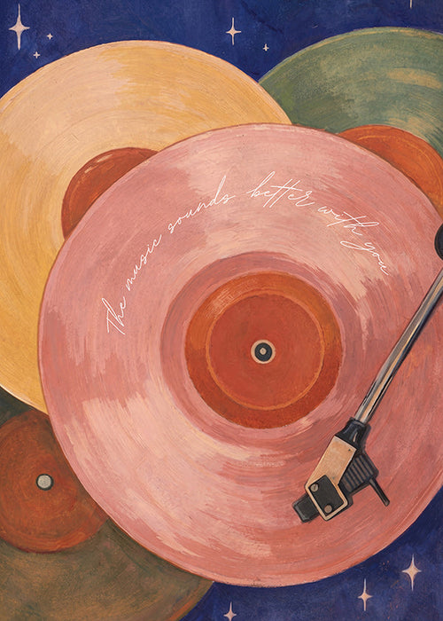 Rosa vinylillustration med pladespillerarm