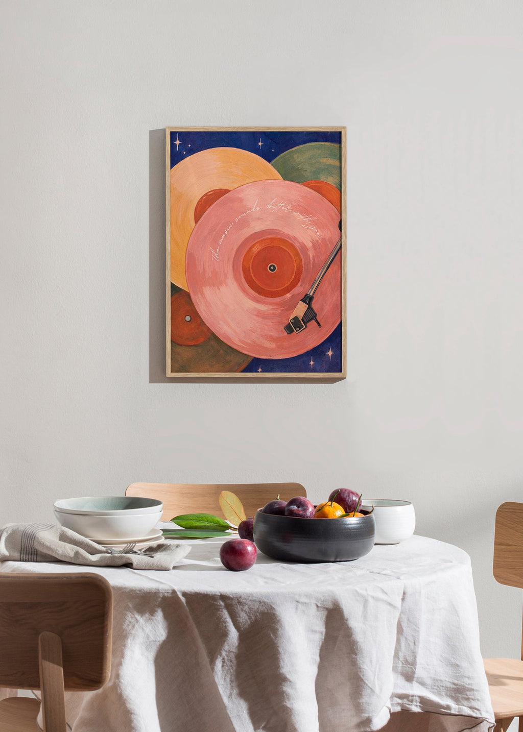 Rosa vinylillustration med pladespillerarm