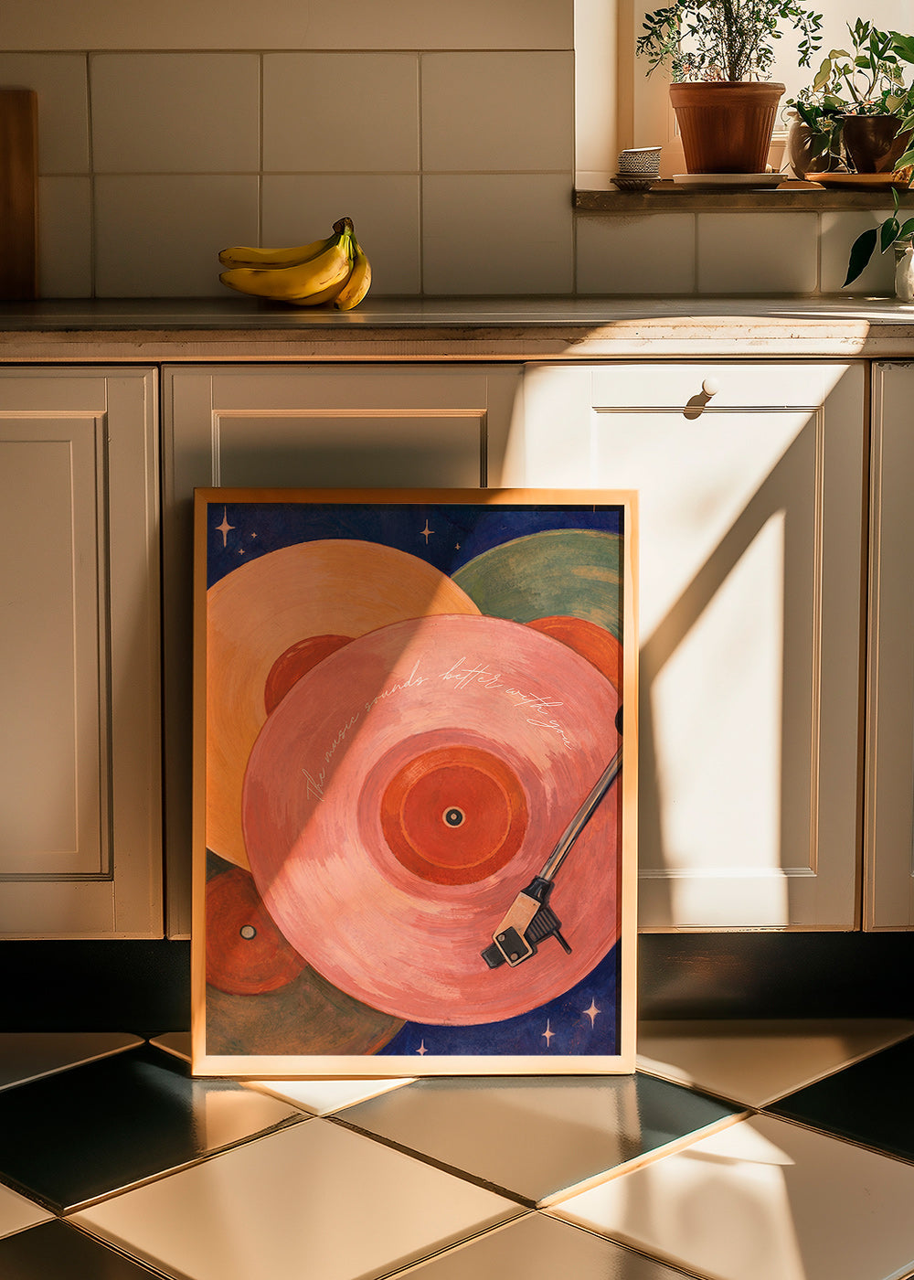 Rosa vinylillustration med pladespillerarm