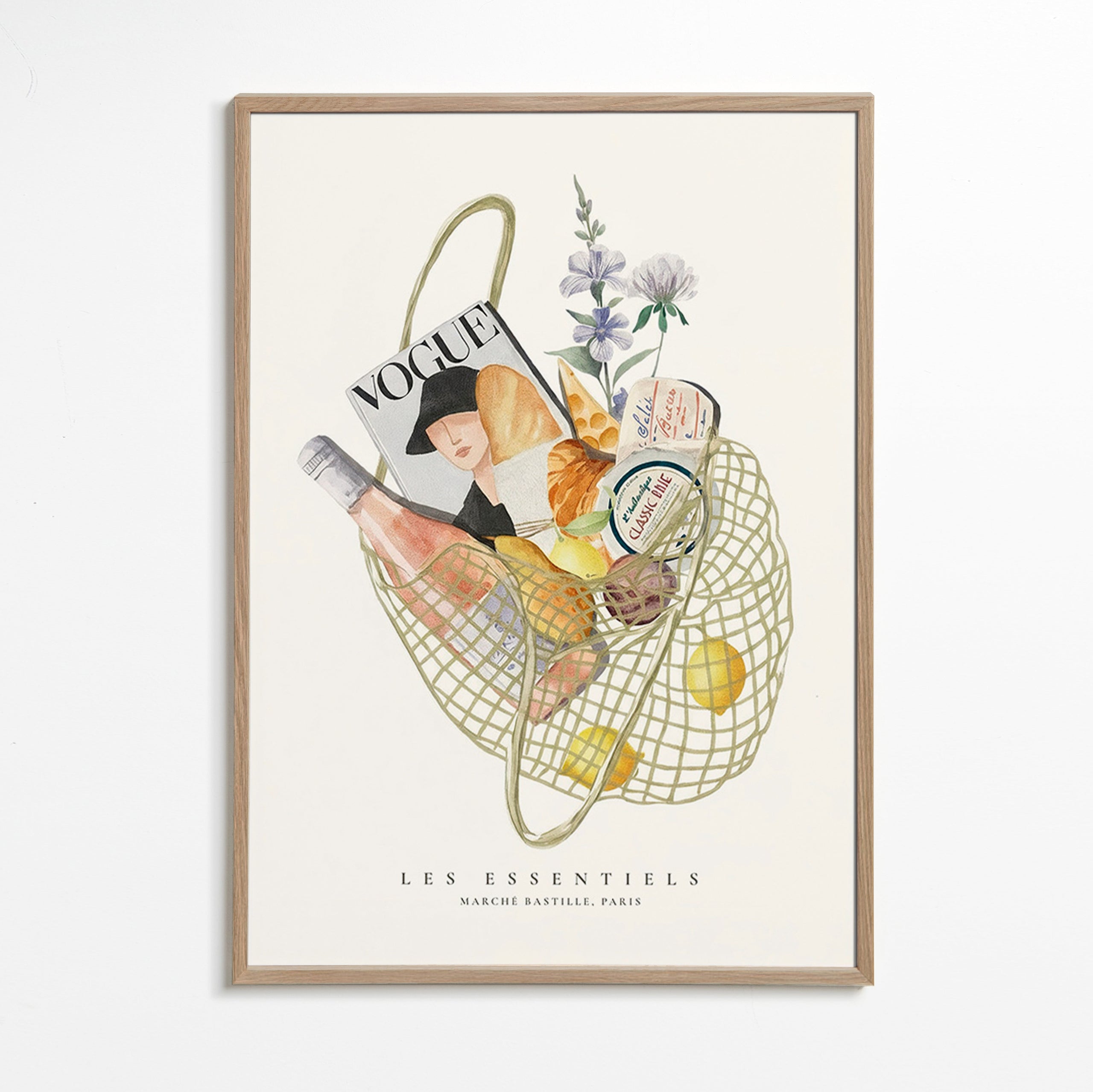 Køkkenkunst med illustreret markedstaske