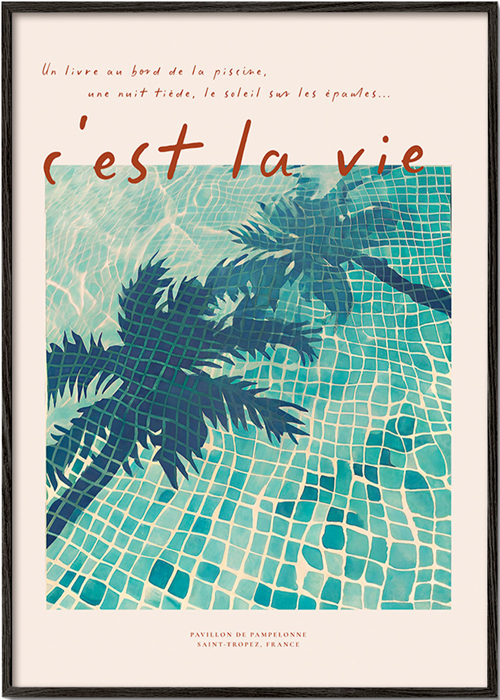 Illustration af pool med palmeskygger