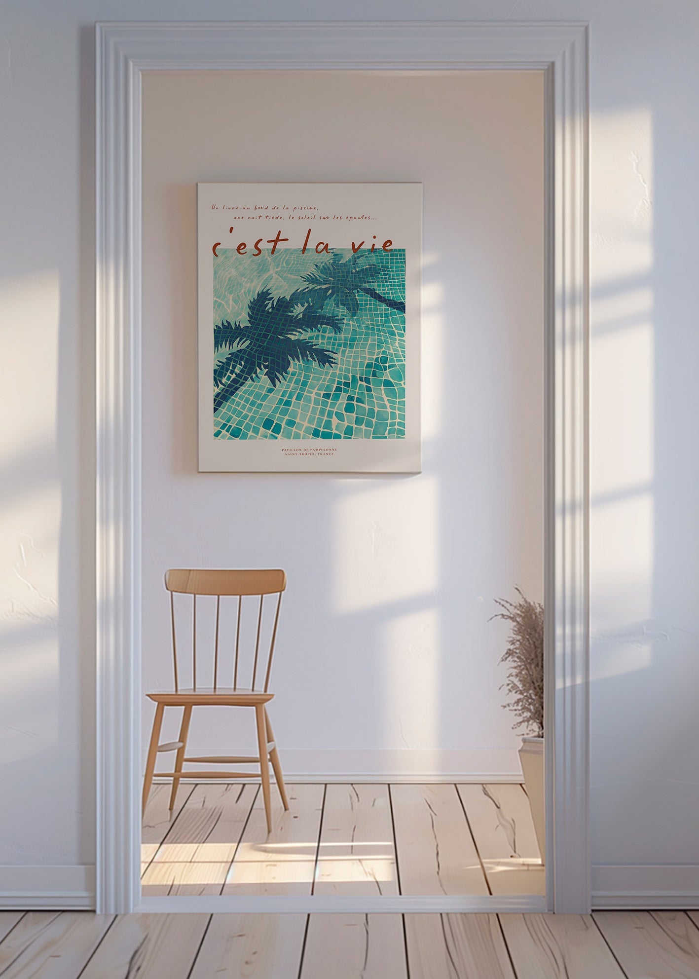 Illustration af pool med palmeskygger