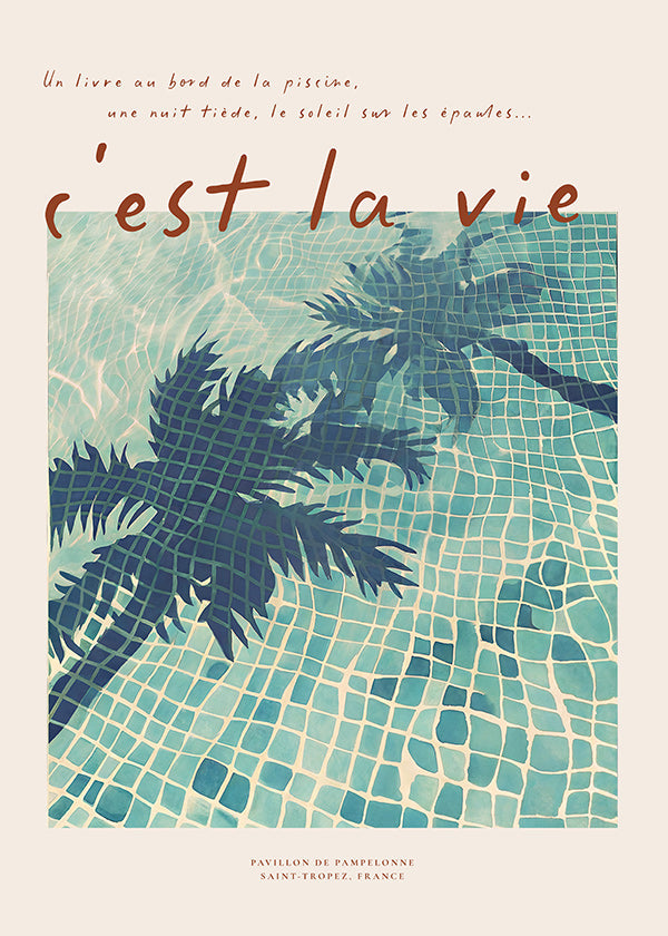 Illustration af pool med palmeskygger