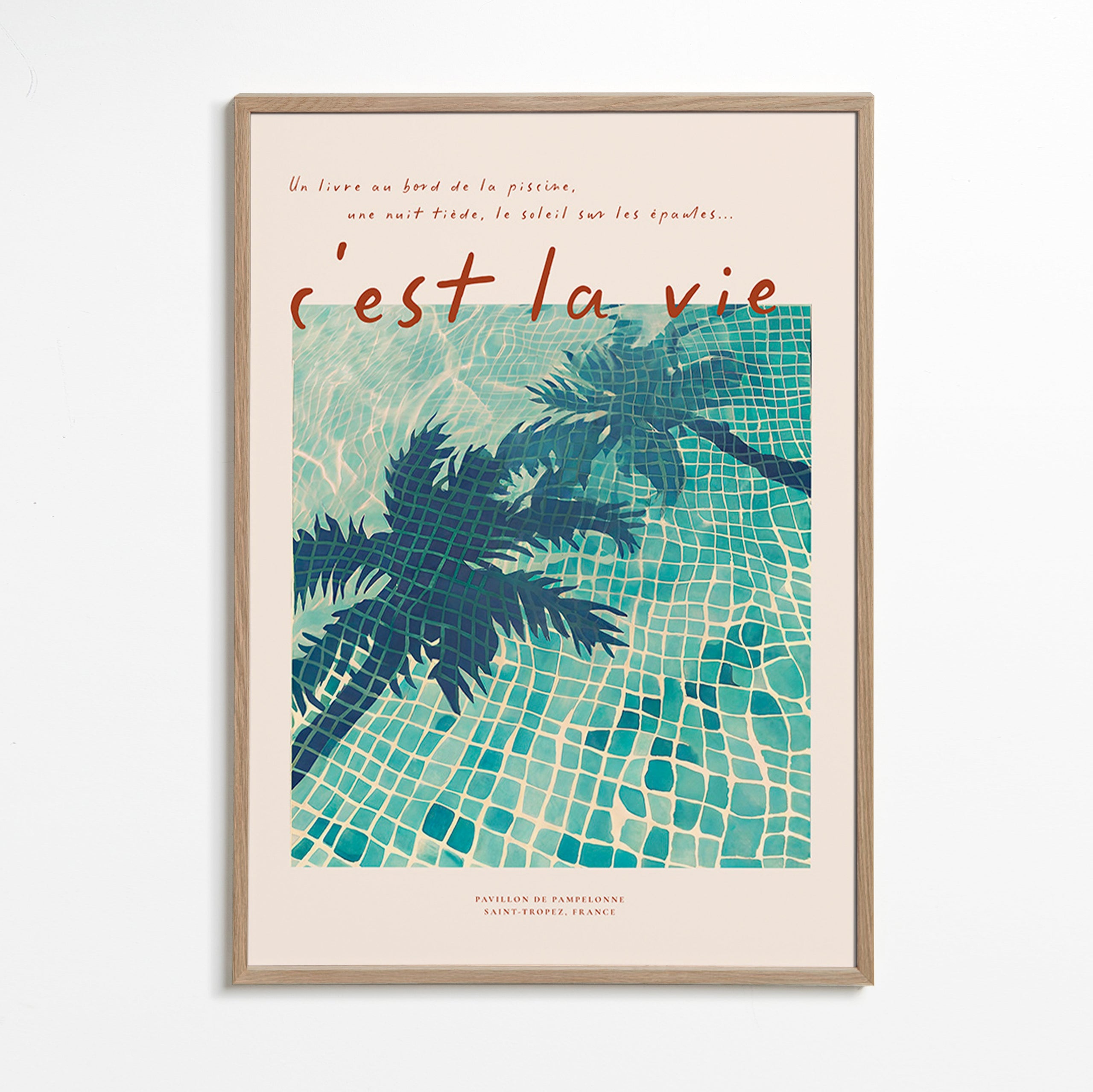 Illustration af pool med palmeskygger