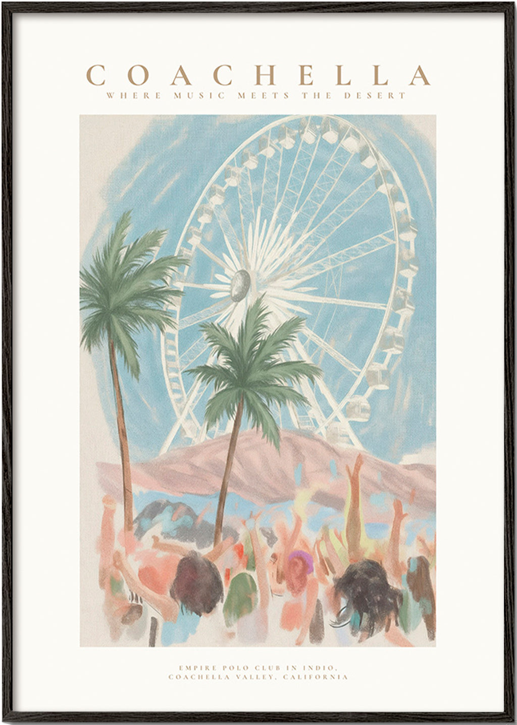Coachella-illustration med pariserhjul og palmer