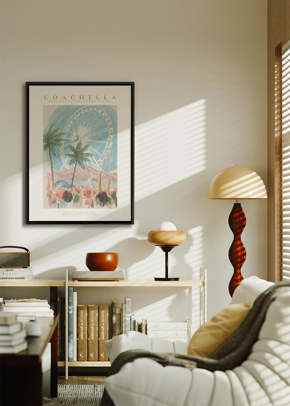 Coachella-illustration med pariserhjul og palmer