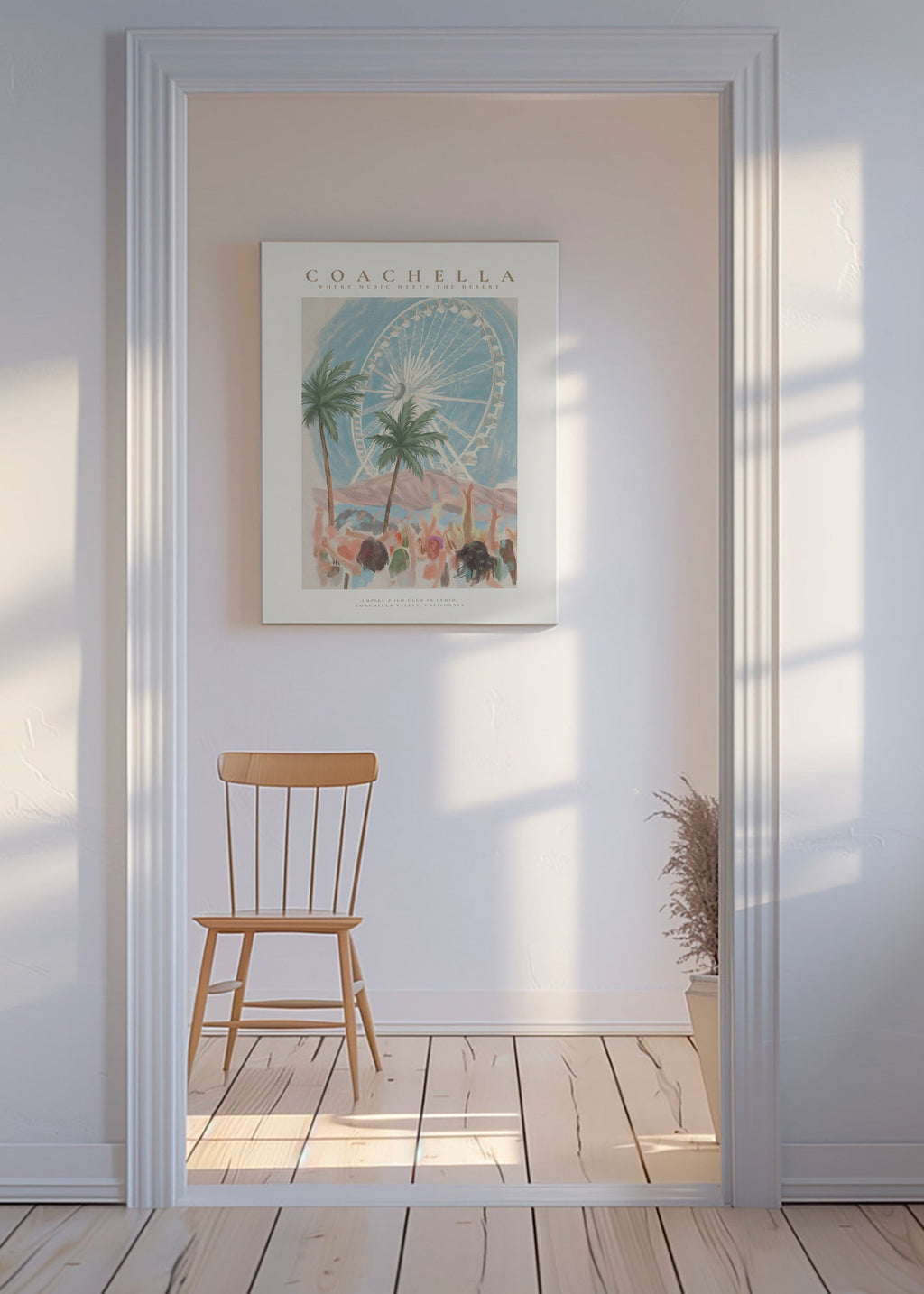Coachella-illustration med pariserhjul og palmer