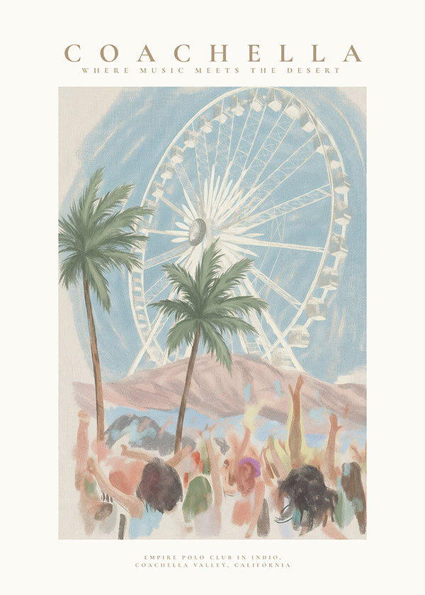 Coachella-illustration med pariserhjul og palmer