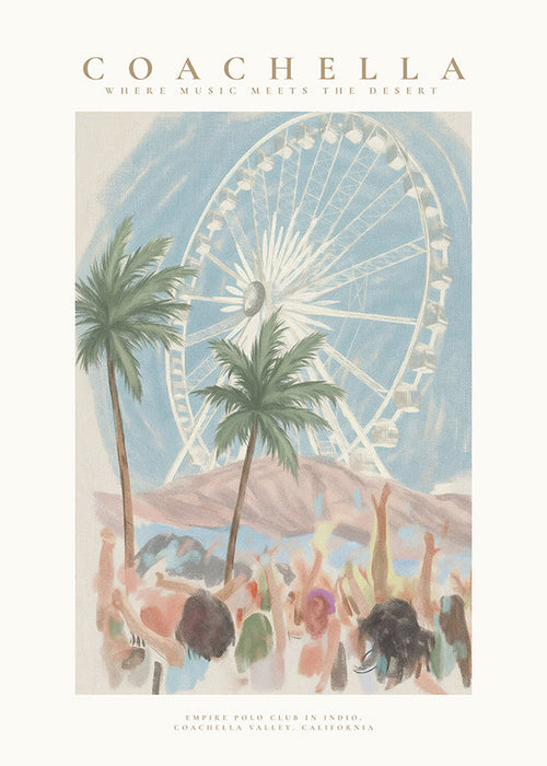 Coachella-illustration med pariserhjul og palmer